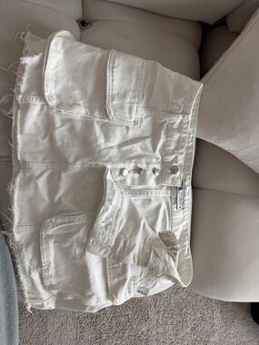 White Denim Mini Skirt with Utility Pockets